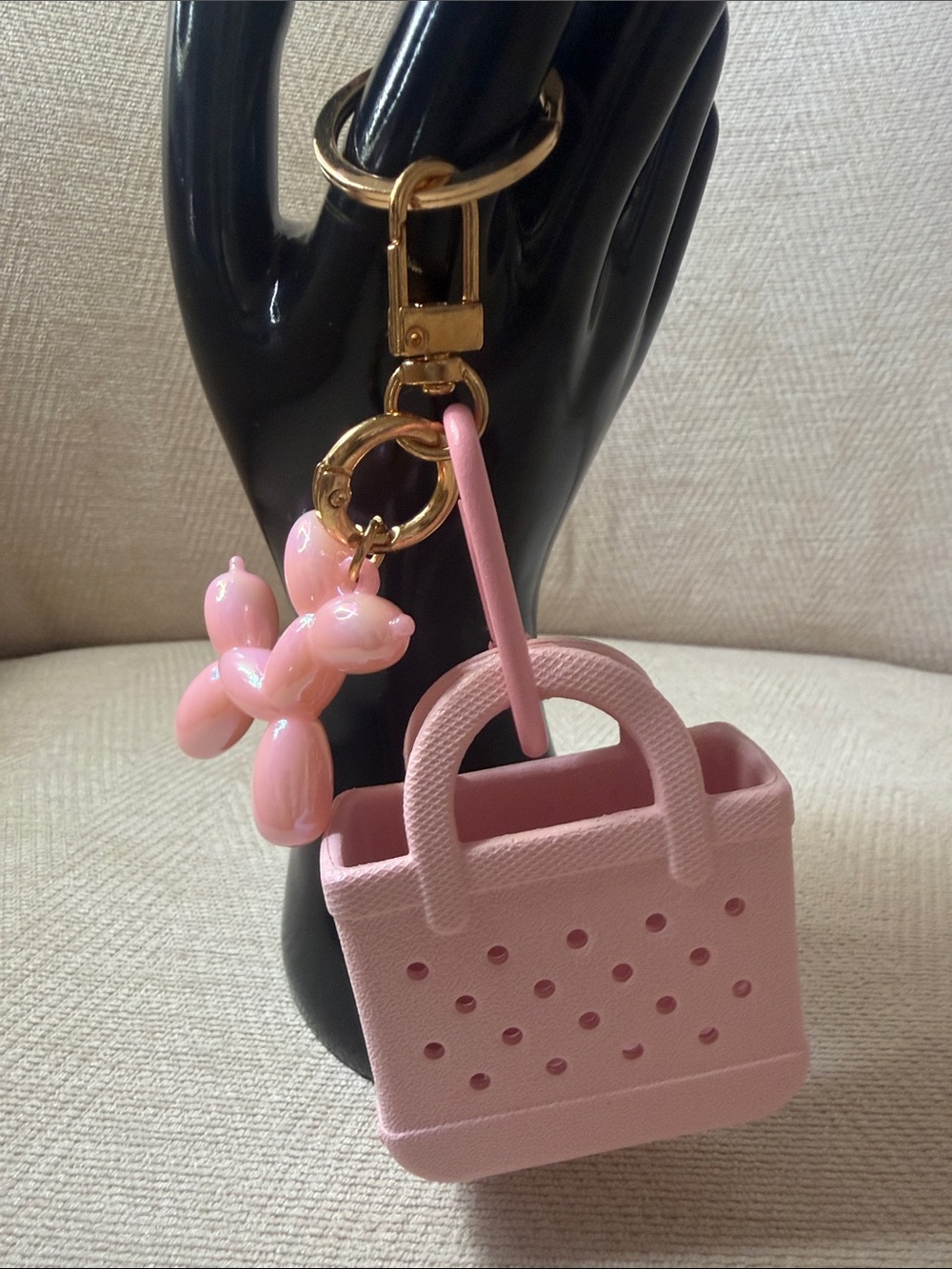 Pink Mini Tote Keychain with Balloon Dog Charm - Picture 4 of 6